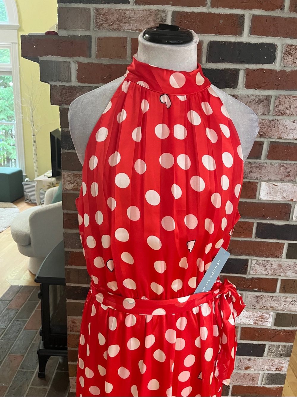 LONDON TIMES Red and White Polka Dot Sleeveless Satin Ruffled Hem Dress 16 NWT - Picture 6 of 12